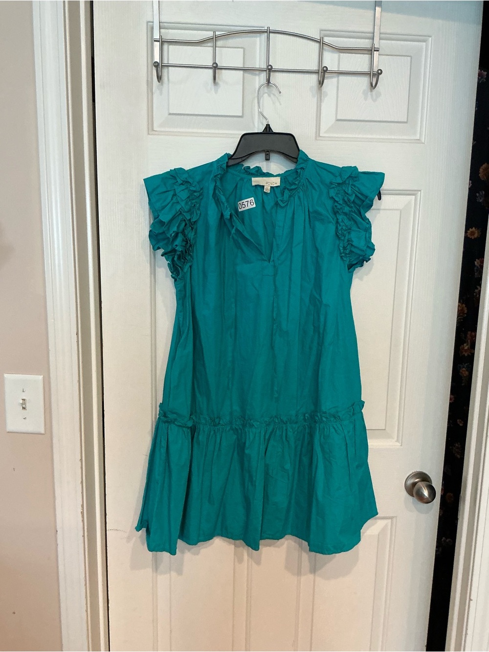 Pinch Teal Ruffle Sleeve Mini Dress